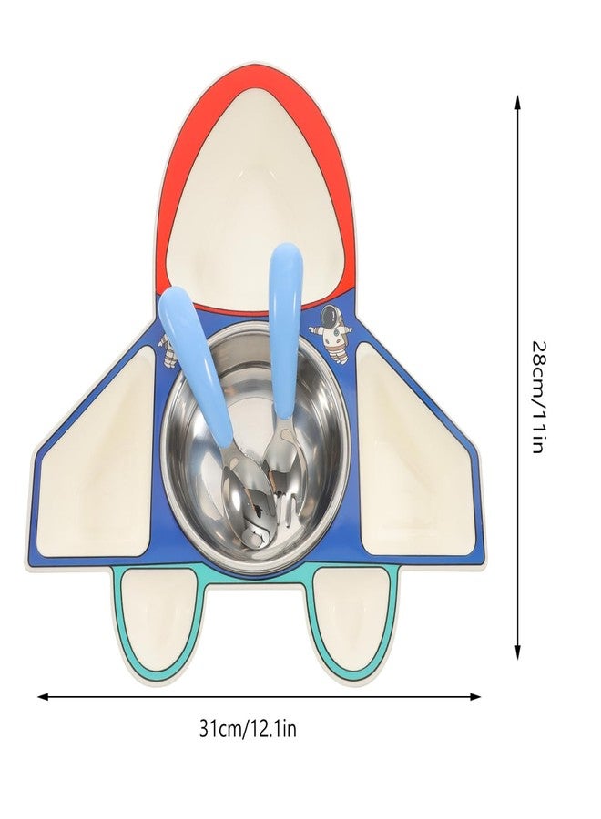ياردوي طقم أطباق طعام مقسمة للأطفال من ياردوي كيدز، على شكل طائرة، مع ملعقة وشوكة، طبق تغذية للأطفال بثلاثة أقسام، آمن وغير سام وسهل التنظيف لوقت الوجبات - Image 3